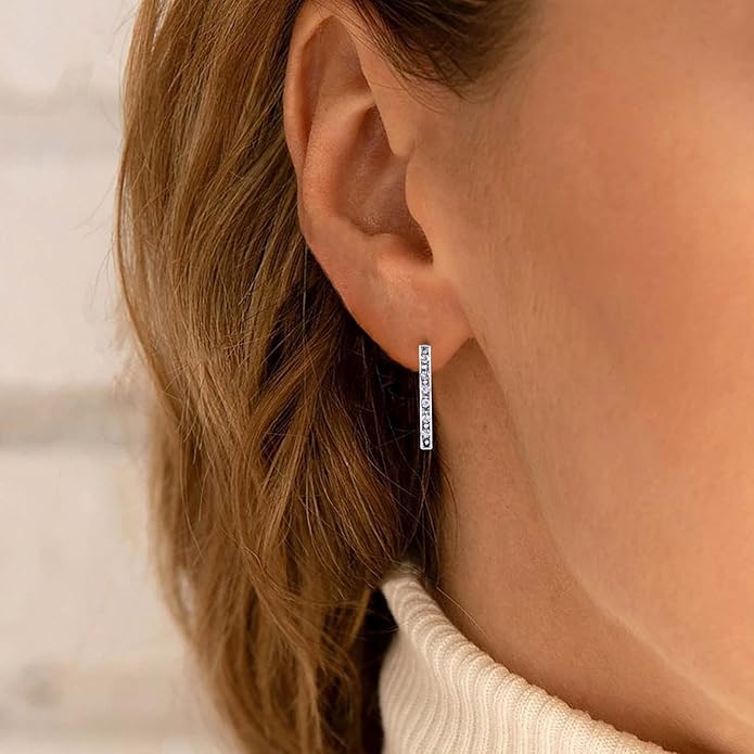 Geometric Crystal Bar Earrings Silver Cz