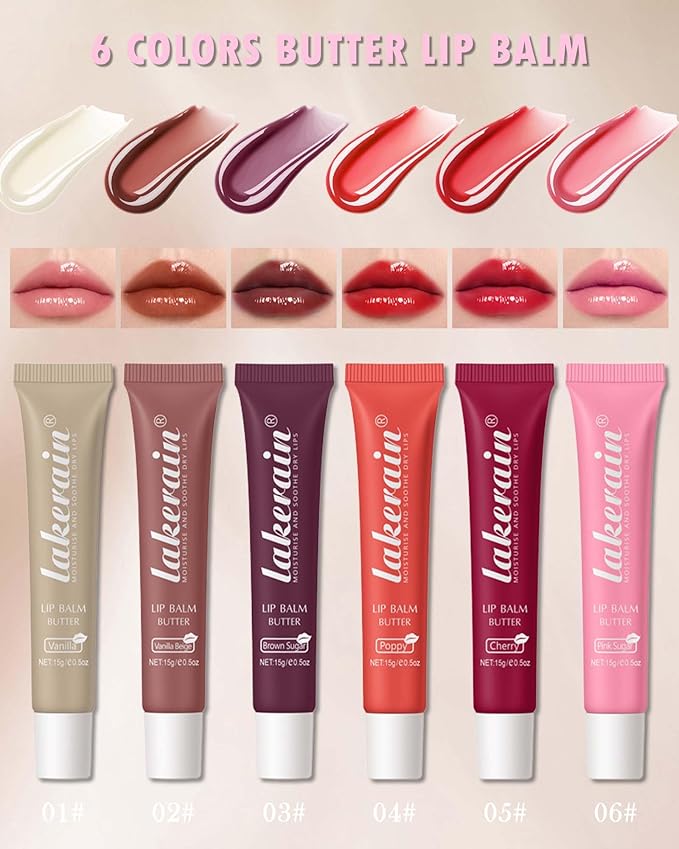 Lip Butter Balm Vanilla Beige Brown Lip Gloss, Shea Butter Tinted Lip Balm,Lip Glowy Balm Hydrating Lip Mask,Glossy Plumping Butter Lip Gloss for Dry Cracked Lips, All-Day Moisture Non-sticky Lip Care