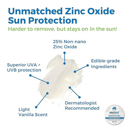 Waxhead Zinc Oxide Sunscreen - Travel Sunscreen Reef Safe Sunscreen SPF 30 Sun Block Sun screen Protector for Face Biodegradable Sunscreen for Mexico Hawaii Approved Sunscreen with Zinc Sunscreen Face