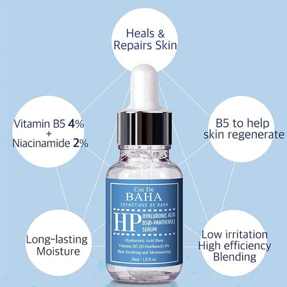 Panthenol 4% Serum - Vitamin B5 Facial Hydrating Serum with Aloe Vera, Hyaluronic Acid, White Tea Extract - For All Skin Types, 1 Fl Oz (30ml)