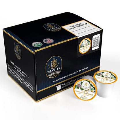 Teavity Organic Chamomile Tea Pods for Keurig - Decaf - 36 Count