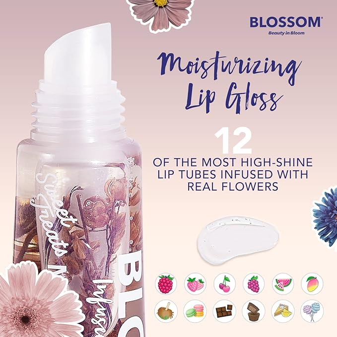 Blossom Scented Moisturizing Lip Gloss Tubes, Infused with Real Flowers, 0.3 fl. oz/9ml, Death by Chocolate