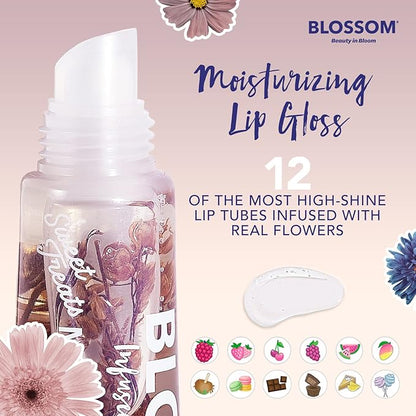 Blossom Scented Moisturizing Lip Gloss Tubes, Infused with Real Flowers, 0.3 fl. oz/9ml, Death by Chocolate