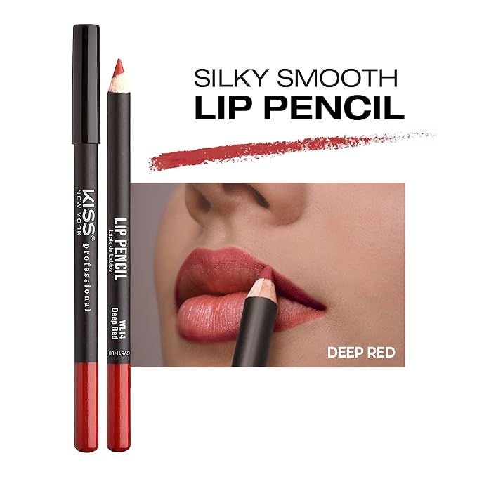 KISS New York Professional Slim Lip Pencil, Creamy Soft Lip Liner, Smooth Long-Lasting Rich Lip Color, Natural Lip Makeup, Water-Resistant Lip Crayon (Deep Red)