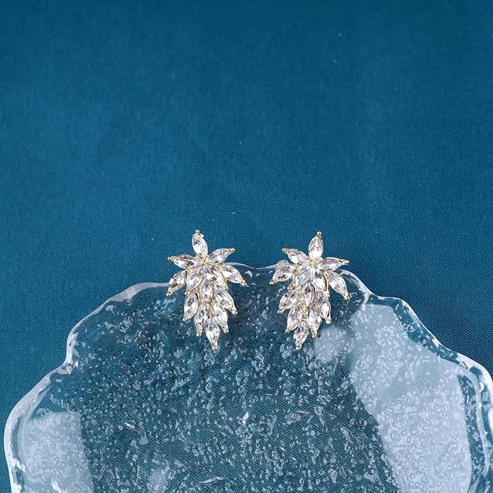 Vintage Crystal Leaf Earrings Leaf Cluster