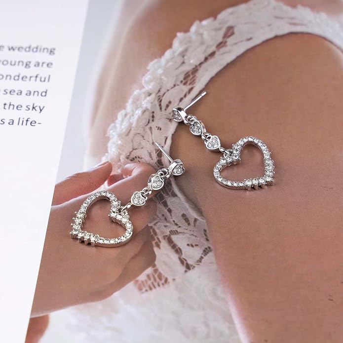 Vintage Rhinestone Heart Dangle Earrings Long