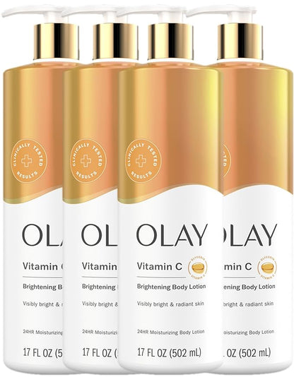 Olay Brightening Body Lotion for Women with Lightweight Vitamin C, Visibly Improves Skin, 17 fl oz (Pack of 4) - Packaging may vary
