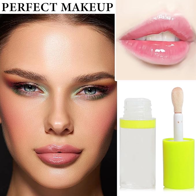 Lip Plumping Lip Gloss,Big Brush Head Lip Oil Hydrating Nourishing & Smooth Glossy Lip Glow Oil,Moisturizing Tinted Lip Gloss Lip Balm Shiny and Vegan Plumping Lip Tint Care(#01 Transparent Nude)