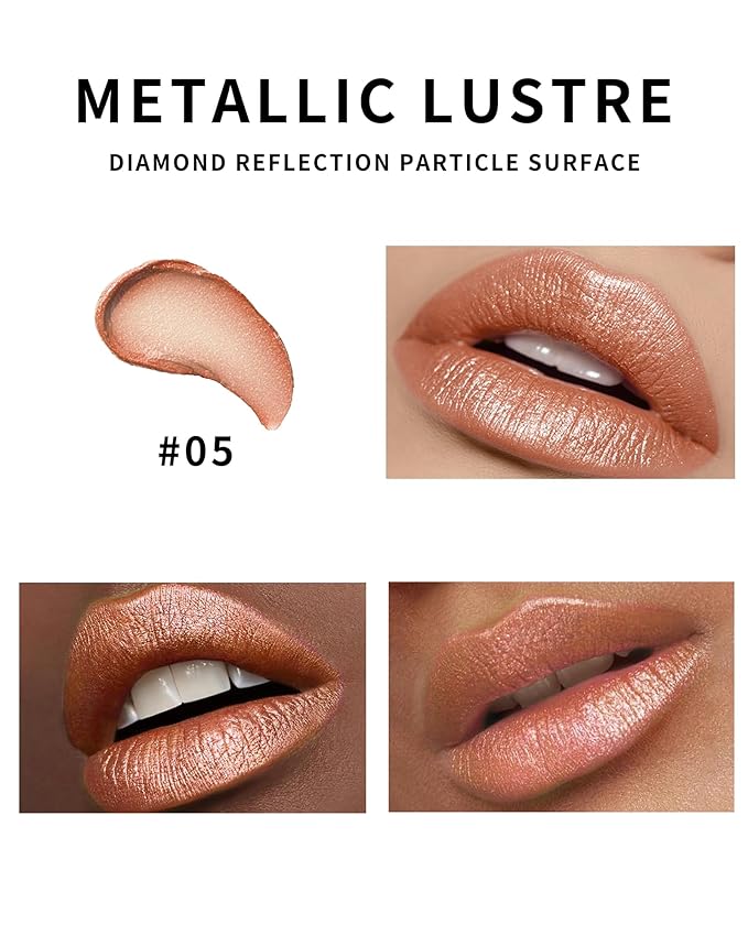 Glitter Lipstick Long Lasting,3D Metallic Liquid Lipstick Matte to Shimmer,Hydrating Non-Stick Lip Gloss,High Impact Lip Red Color Long Lasting Waterproof Transfer-proof Lip Stick Makeup for Women-05