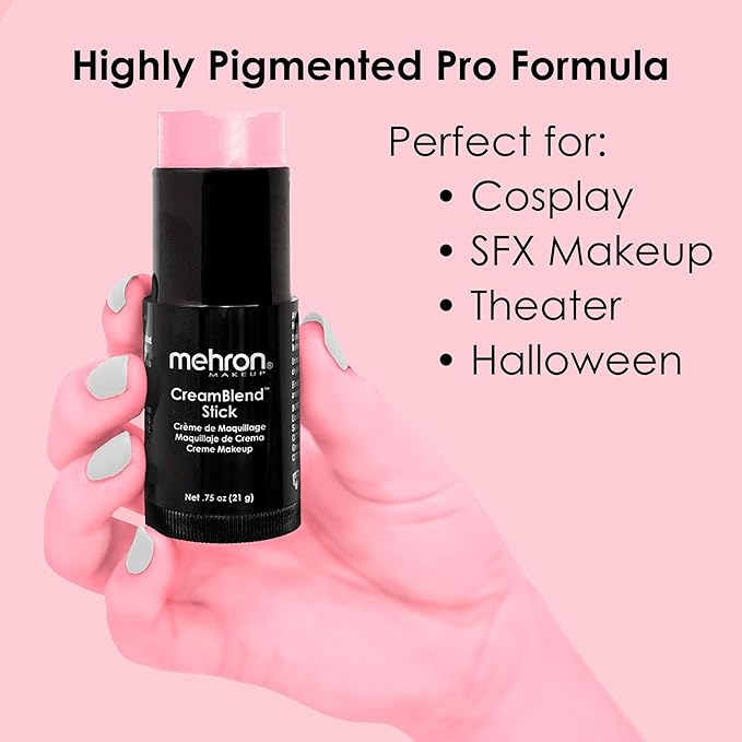 Mehron Makeup CreamBlend Stick | Face Paint, Body (Pastel Pink) 75 oz