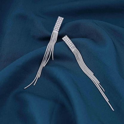 Vintage Rhinestone Dangle Earrings Gold Sleek Chain Drop