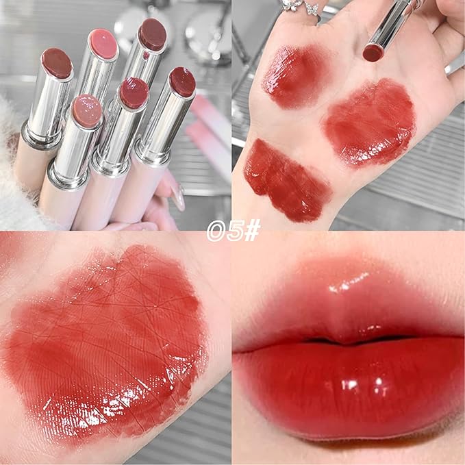 6 Colors Jelly Glossy Lipstick, 6Pcs Nude to Glossy