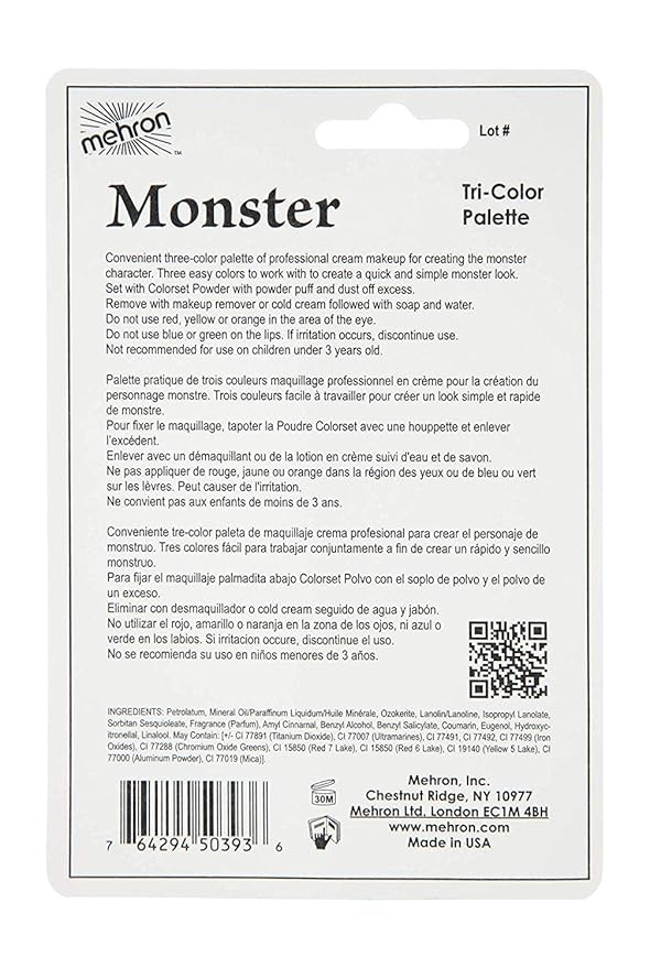 Mehron Makeup Tri-Color Character Makeup Palette | Halloween, 7 oz