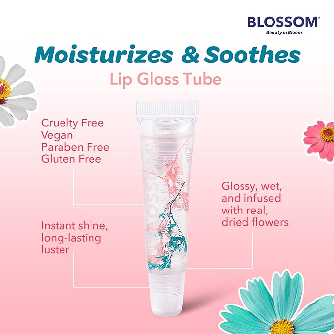 Blossom Scented Moisturizing Lip Gloss Tubes, Infused with Real Flowers, 0.3 fl. oz/9ml, Cotton Candy