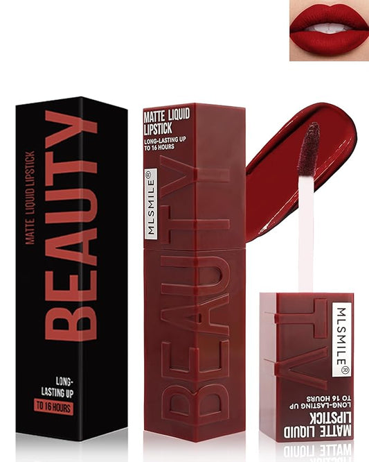 Matte Liquid Lipstick for Women, Highly Pigmented Lip Tint Stain, Super Velvet Matte Dark Red Lip Gloss, Up to 16H Wear, Long Lasting Waterproof Non-Stick Cup Lip Color Stay,Christmas Makeup Gift-06#