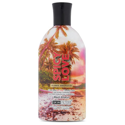 Spicy Love Tanning Lotion – 10,000X Crazy Dark Tanning Lotion – Tanner with Anti-Orange Technology and Tattoo Protection – Black Body Bronzer Made in the USA – Hydrating Formula