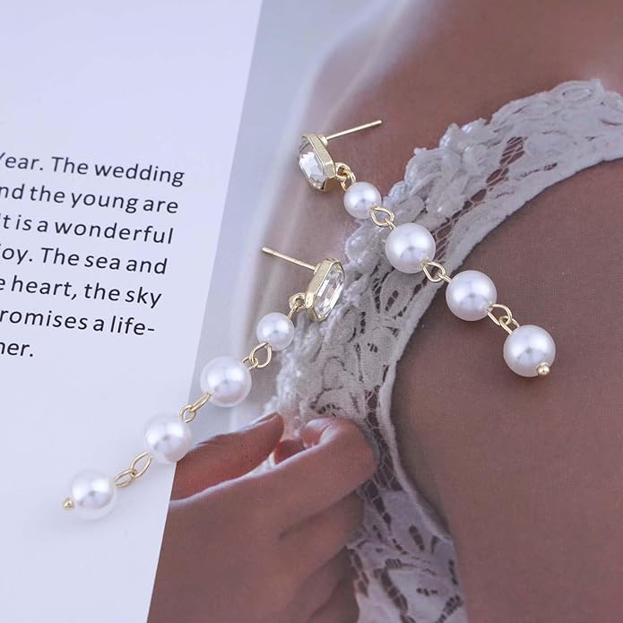 Vintage Crystal Pearl Drop Earrings Long