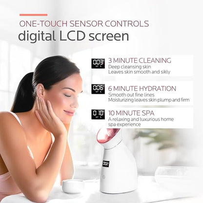 Colorfarm Facial Steamer Nano Ionic: Smart Face Steamer Deep Cleaning Unclogs Pores - Humidifier Hot Mist Home Sauna Spa for Women Men with LCD Display Steam Timer