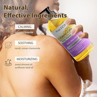 Etheric Calm Body Massage Oil 260 ml (8.8 fl.oz), Blends of Natural Plant Oils and Essential Oils for Massage and Skin Care, Body Oils for Women and Men
