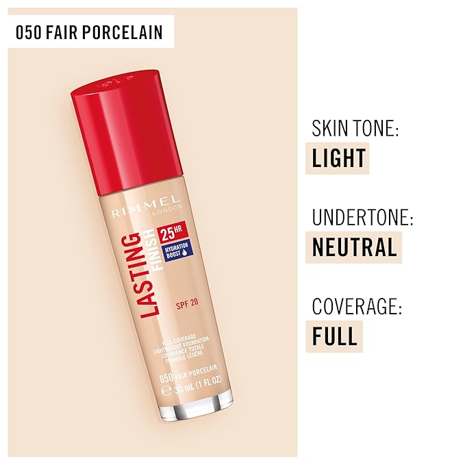 Rimmel London Lasting Finish 25HR - 50 Fair Coverage, Waterproof, 1oz