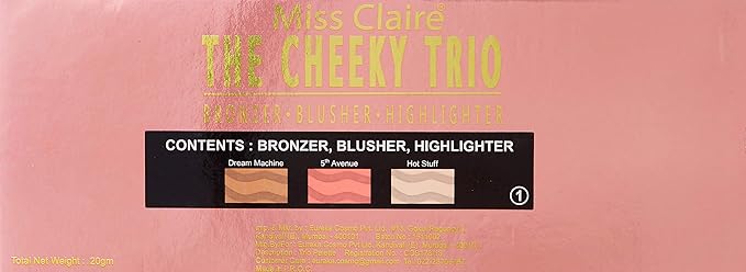 Miss Claire The Cheeky Trio Bronzer, Blusher, Highlighter 1, Multi, 20 g