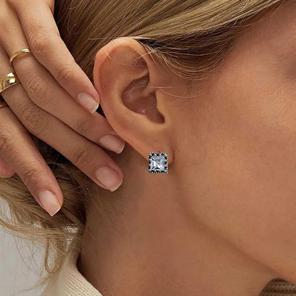Boho Tiny Crystal Square Earrings Silver