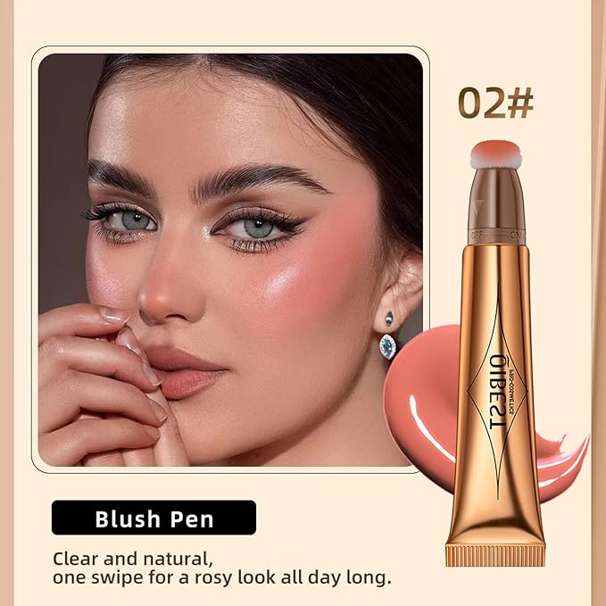 Blush Beauty Wand, Liquid Face Blush with Cushion Cruelty-free（Peach Pink）