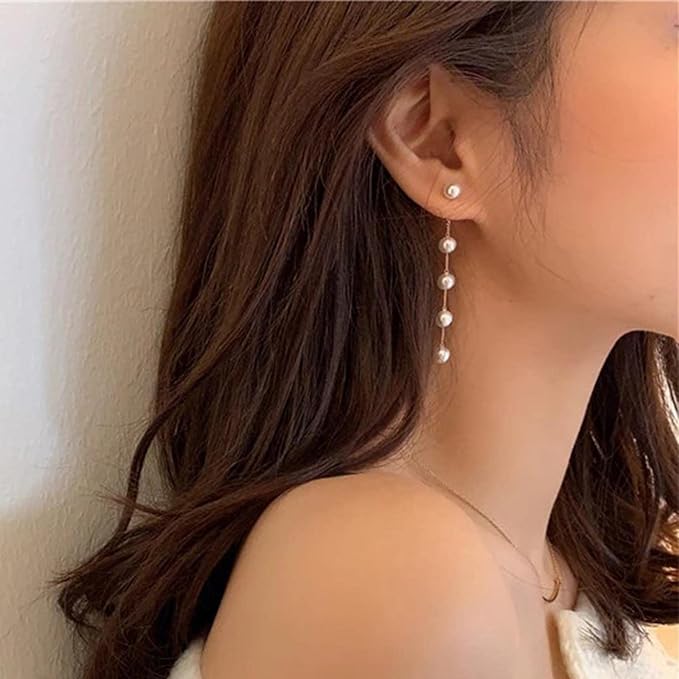 Boho Pearl Dangle Earrings Gold Pearl Drop Stud