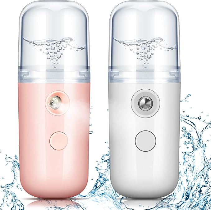 Honoson 2 Pieces Nano Facial Mister 30 ml Mini Face Humidifier Portable Facial Sprayer USB Rechargeable Handy Skin Care Machine for Face Hydrating, Daily Makeup (Coral Orange and White)