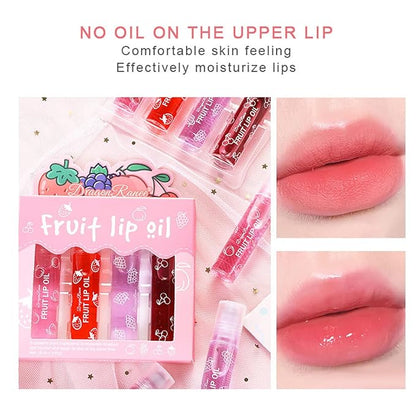 4 Pcs Fruit Roll-on Lip Gloss Set, Clear Lip Gloss Crystal Jelly Liquid Lipstick, Plumping Lip Oil Moisturizing Hydrating Non-Sticky, Nice Gift for Women Girl