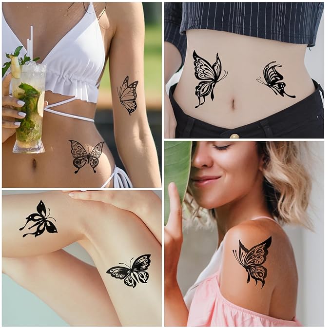 8 Sheets Large Black Butterfly Temporary Tattoos Stickers Arm Hand