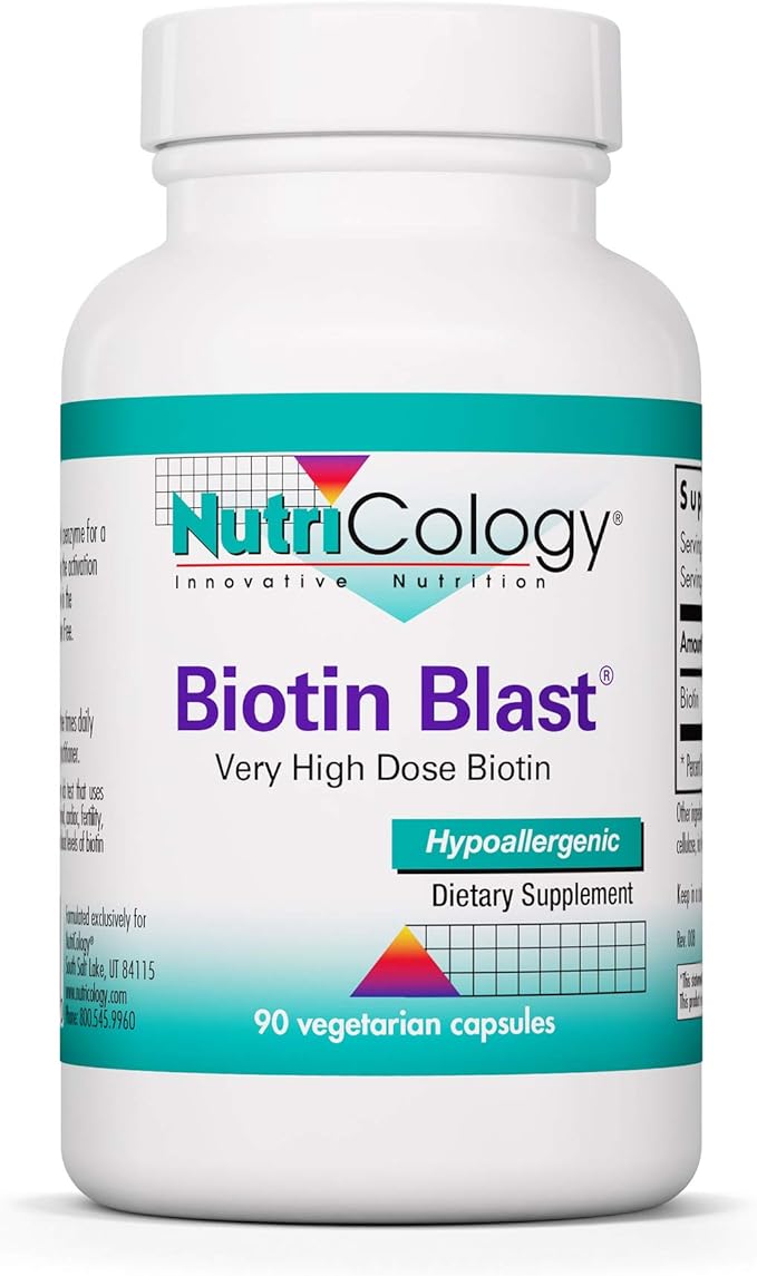 Nutricology HiBiotin Supplement - Extra Strength Biotin Pills, 100,000mcg Biotin, High Dose Biotin, Vegetarian Capsules, Hypoallergenic, Gluten Free - 90 Count