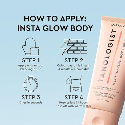 Tanologist Instaglow Illuminating Bronzer for Body - Instant Self Tanner - Last 24 hours - Hyalyronic Acid & Vitamin C - Natural & Vegan - 5.75 fl. oz