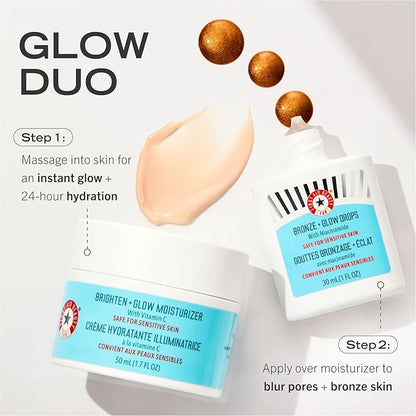 First Aid Beauty - Bronze + Glow Drops with Niacinamide, Visibly Evens Skin Tone, Blurs Pores and Hydrates for 24 hours with a Bronze Kiss of Color, Non-Comedogenic, Safe for Sensitive Skin, 1 oz