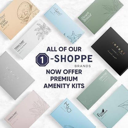Desert Breeze Amenity Kit | Boxed Hotel Toiletries Bulk Set | 1 oz Shampoo, Conditioner, Lotion, Body Wash & Body Bar Soap | 15 Sets per Case