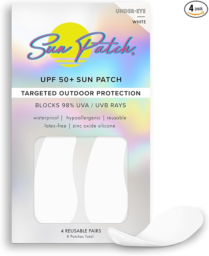 Reusable Under Eye Sunblock Patches, 100% Silicone Sunscreen Under Eye Patches for UV Protection, Face Stickers with UPF 50, 1 Pack/4 Pairs, White (Golf, Surf, Swim, Ski & Snow, Outdoors)
