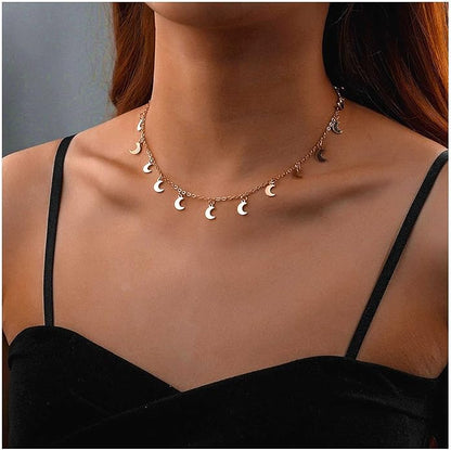 Vintage Moon Dangle Necklace Curved Moon