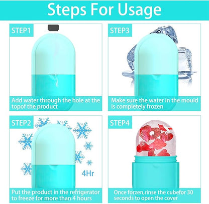 KOGITI Ice Mold for Face, Ice Roller for Face & Eye, Beauty Facial Ice Rollers Ice Holder Mold Face Puffiness Relief Massage Skin Care Tools, Ice Facial Cube (New-Blue)