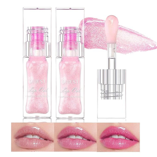 2Pcs Magic Color Changing Lip Oil,Big Brush Hydrating Glimmer Lip Oil,Long Lasting Moisturizing Smooth Non-Sticky Lip Gloss Oil Lip Balm, Fresh Lip Oil Stain Girl's Lip Care