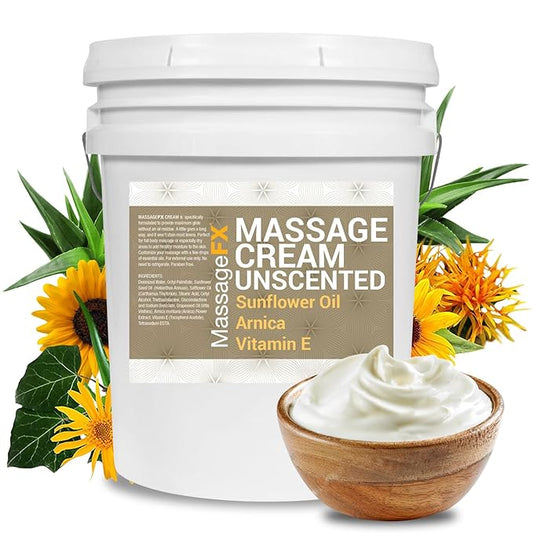 MASSAGE FX Unscented Massage Cream, 5 Gallon - Massage Creams for Massage Therapy - Physical Therapy Massage Cream - Deep Tissue Massage Cream Gallon - Infused with Arnica, Sunflower, & Vitamin E
