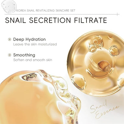 Snail Korean Skin Care Set - All About Snail Mucin Kit, Skin Care Kit with Cleanser, Toner, Serum, Eye Cream, Face Cream, Facial Kit for Women & Girls Hydrating Skin, TSA-Friendly Sizes 5Pcs