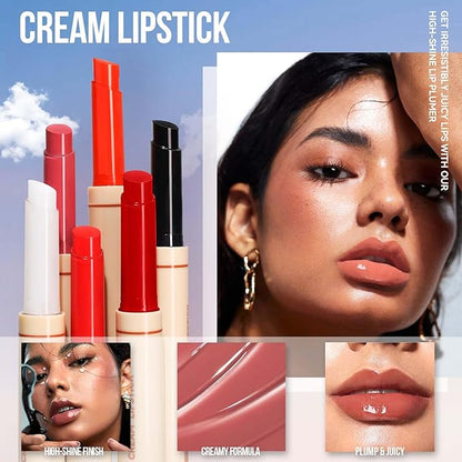 Juicy Lip Oil Slick Click Press Lipstick, Korean Shining Mirror Glass Lip Gloss Moisturizing Lip Balm Nourishing Solid Lip Glaze, Plump Your Lips, Pigmented Vegan Lip Color, Non-Sticky,04