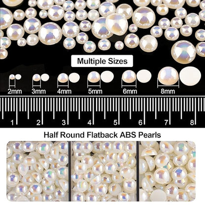 Flat Back Rhinestone+Half Round Pearl Kits Colorful Rhinestones+Beige