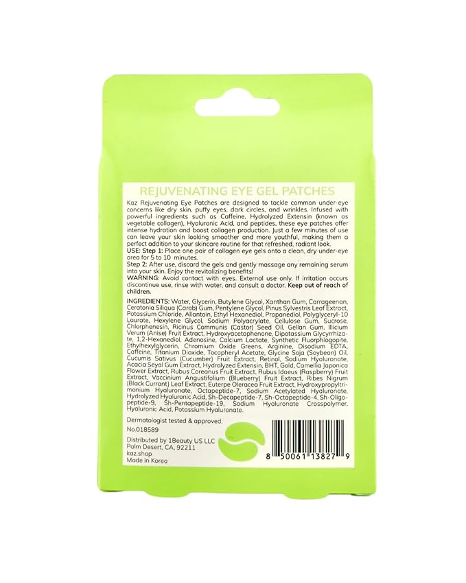 Waxness KAZ Rejuvenating Eye Gel Patches with Caffeine and Extensin, 5 pair