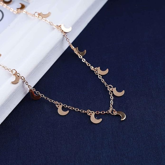 Vintage Moon Dangle Necklace Curved Moon