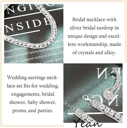 Yean Bride Silver Necklace Earrings Set Rhinestone Bridal