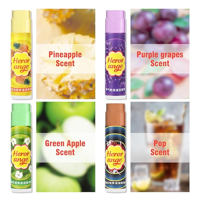 Flavored Lip Balm Set, 4 Scents-