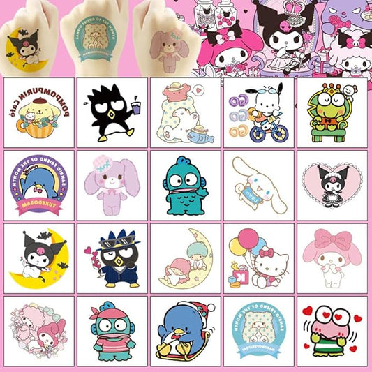 20pcs Cute Sanrio Temporary Tattoos for Girl, Kawaii Christmas Rewards