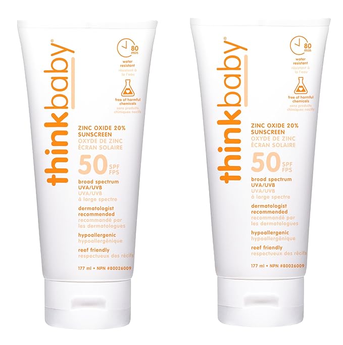 Thinkbaby Safe Sunscreen SPF 50+ - 6oz Family Size (2-Pack)
