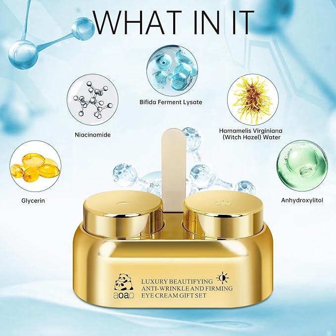 AOAO Luxury Day & Night Eye Cream Gift Set – Anti-Aging & Firming Eye Cream with Peptides, Niacinamide, Caffeine & Hyaluronic Acid for Dark Circles, Wrinkles, Puffiness – 15ml/0.507fl.oz